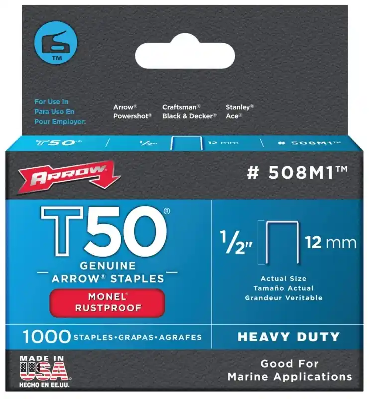 Arrow Monel T50 3/8 In. W X 1/2 In. L 18 Ga. Flat Crown Heavy Duty Staples 1000 Pk