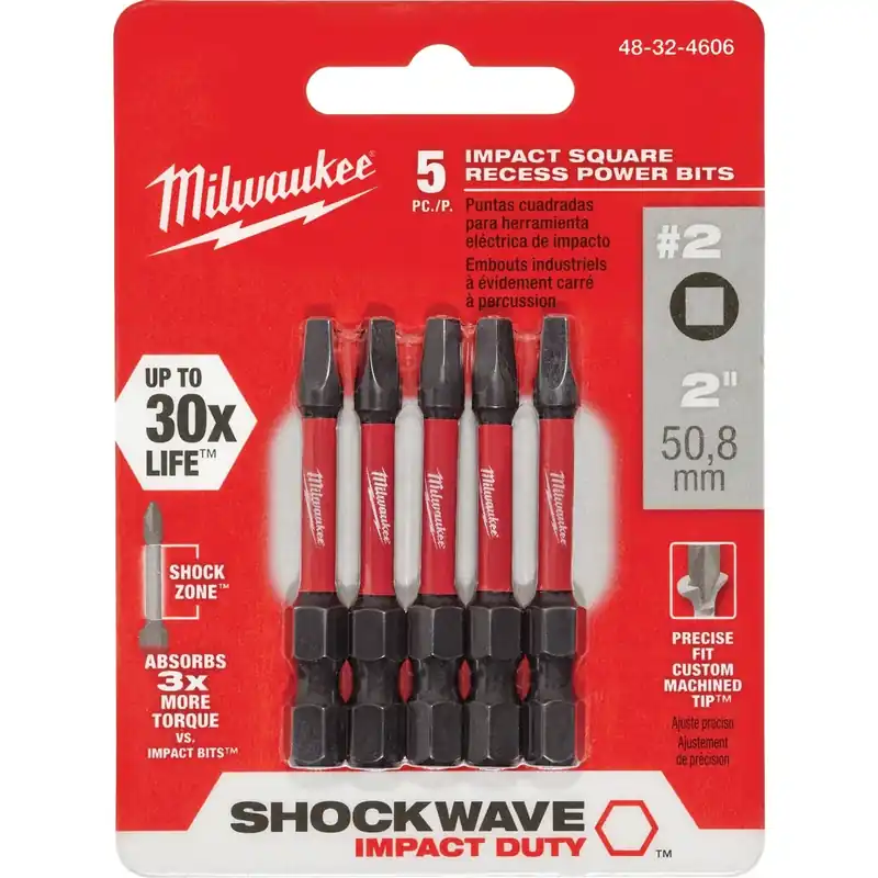 Milwaukee Shockwave Square 2 X 2 In. L Screwdriver Bit Steel 5 Pk