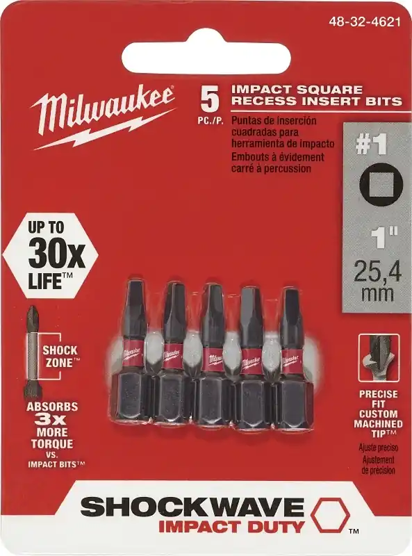 Milwaukee Shockwave Square 1 X 1 In. L Screwdriver Bit Steel 5 Pc