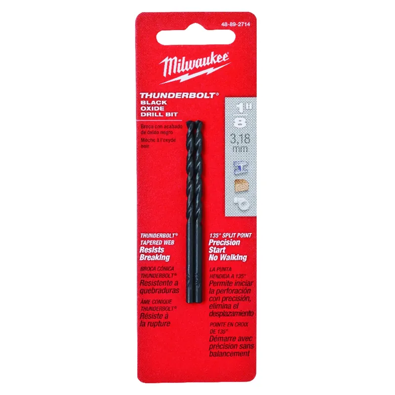 Milwaukee Thunderbolt 1/8 In. X 2-3/4 In. L Black Oxide Drill Bit Round Shank 2 Pk