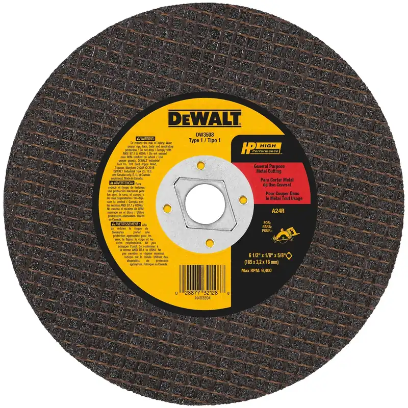 DeWalt High Performance 6-1/2 In. D X 5/8 In. X 1/8 In. Thick Aluminum Oxide Metal Cutting Saw Blade