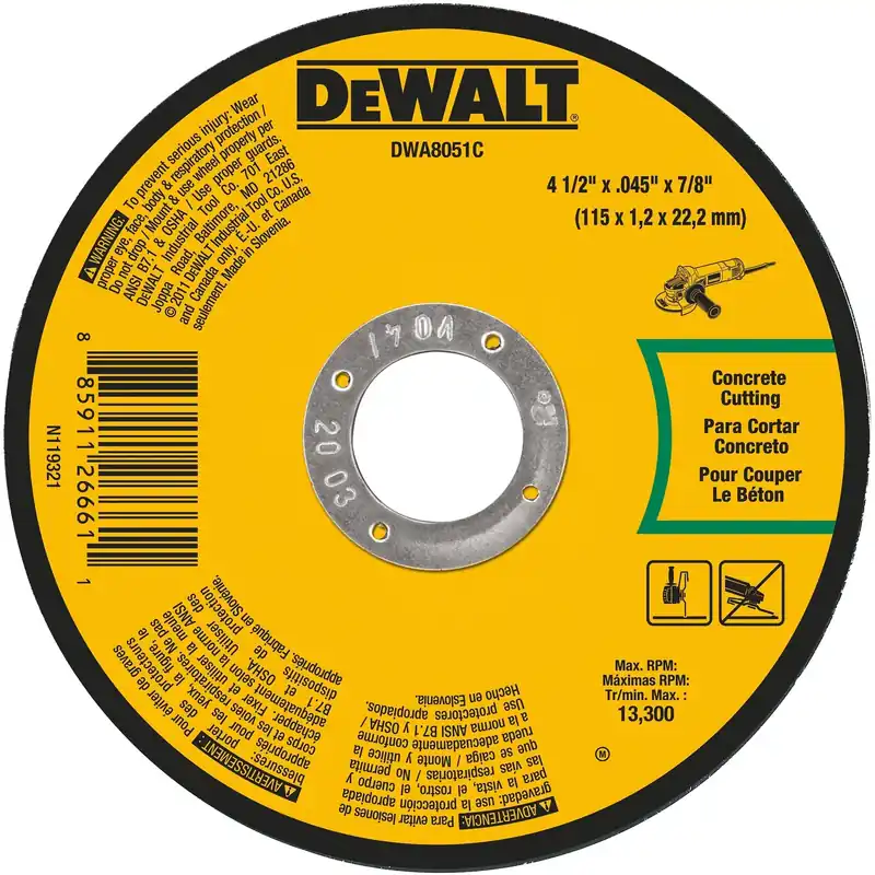 DeWalt 4-1/2 In. D X 7/8 In. X 0.045 In. Thick Aluminum Oxide Masonry Cutting Wheel 1 Pk