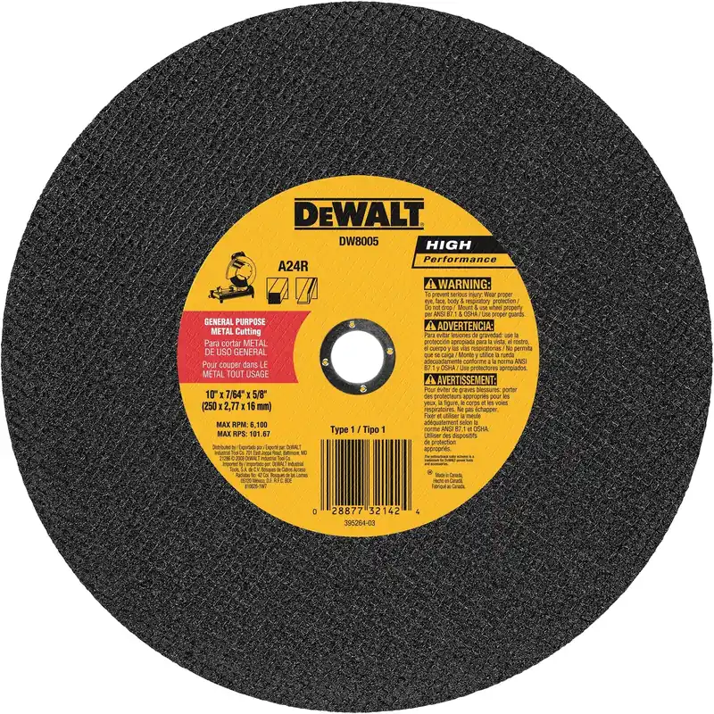 General Purpose Metal Chop Saw Wheel, 10 X 7/64 X 5/8 In.