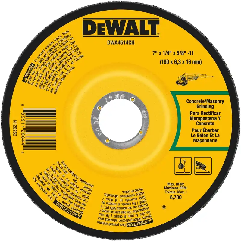 Concrete/Masonry Grinding Wheel, 1/4 X 5/8 X 7 In.