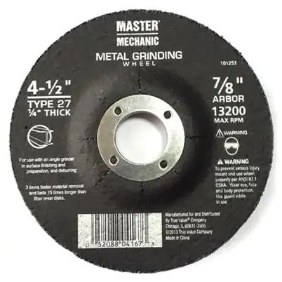 Arbor Metal Depressed Center Grinding Wheel, 4.5 X 0.25 X 7/8-In.