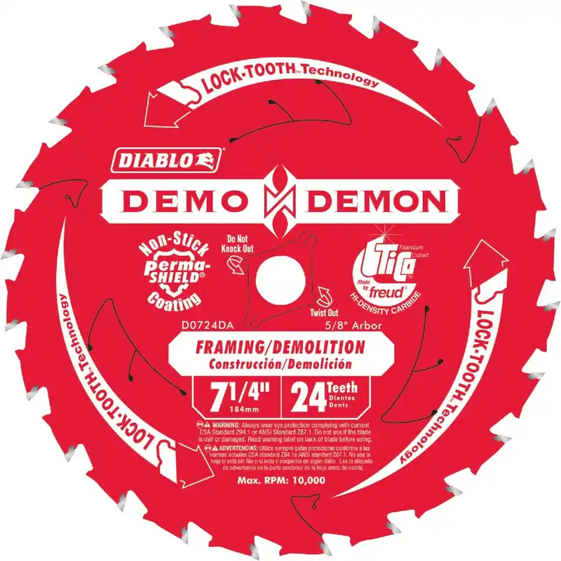Diablo Demo Demon 7-1/4 In. D X 5/8 In. TiCo Hi-Density Carbide Circular Saw Blade 24 Teeth 1 Pk
