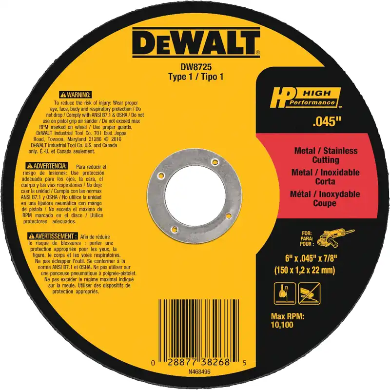 Metal/Stainless Cutting Wheel, 7/8 X .040 X 6 In.