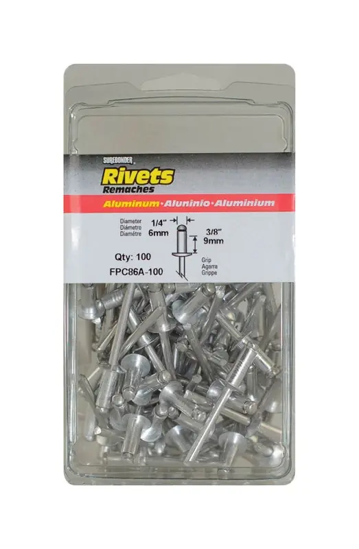 Surebonder 1/4 In. D X 3/8 In. Aluminum Rivets Silver 100 Pk