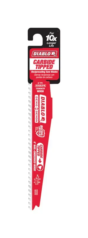 Demo Demon Reciprocating Saw Blade, Carbide-Tipped, 6 In.