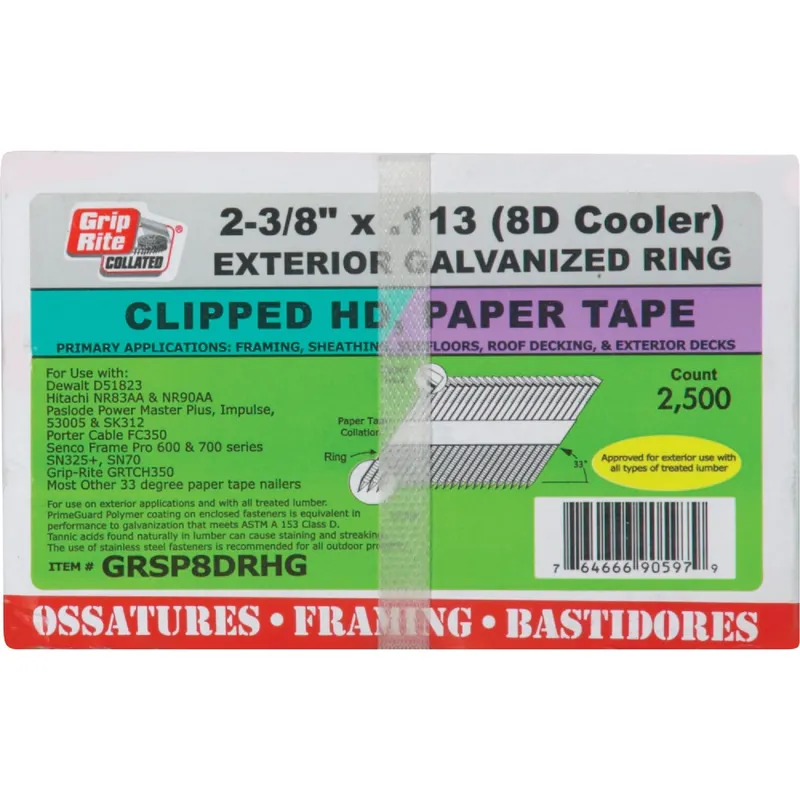 Grip-Rite 2-3/8 In. L Angled Strip Hot-Dip Galvanized Framing Nails 33 Deg 2500 Pk