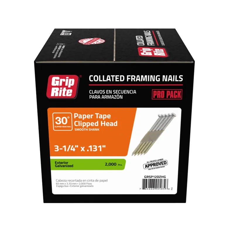 Grip-Rite 3-1/4 In. L Angled Strip Hot-Dip Galvanized Framing Nails 30 Deg 2000 Pk