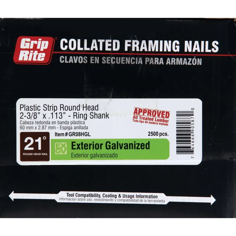 Grip-Rite 2-3/8 In. L X 12 Ga. Angled Strip Hot-Dip Galvanized Framing Nails 21 Deg 2500 Pk