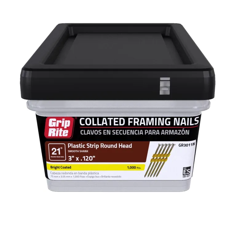 Grip-Rite 3 In. L X 11 Ga. Angled Strip Bright Framing Nails 21 Deg 1000 Pk