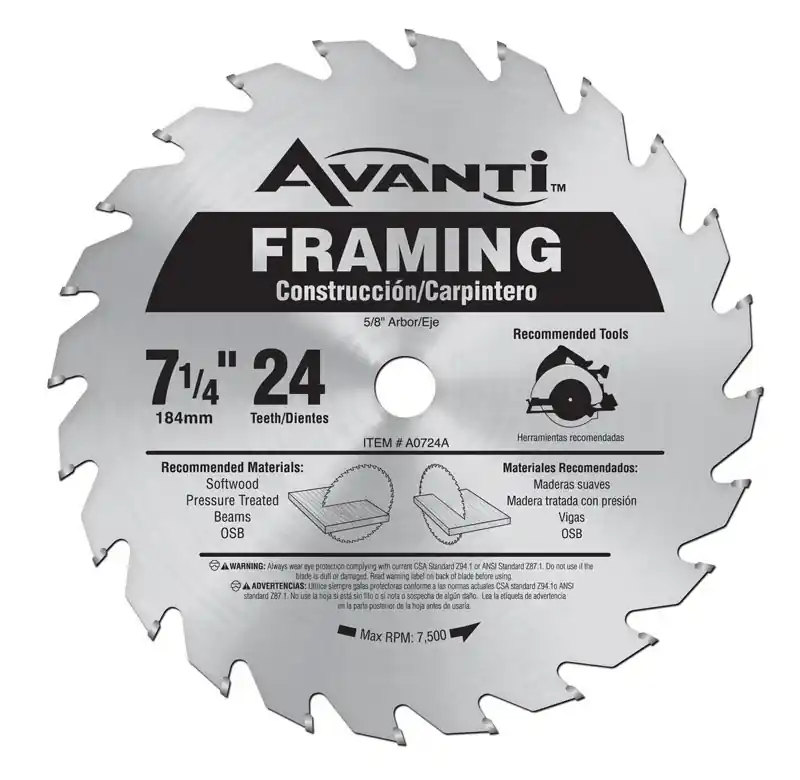 Avanti 7-1/4 In. D X 5/8 In. Carbide Tipped Steel Framing Saw Blade 24 Teeth 1 Pk