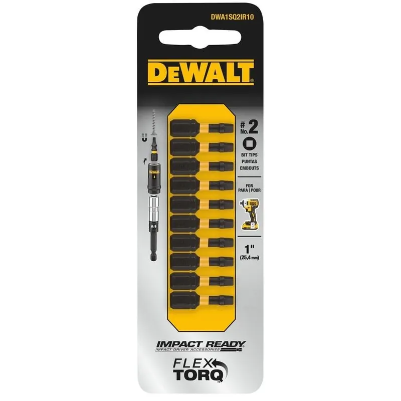DEWALT FlexTorq 1‑in 2 Impact Screwdriver Bit – Square & Hex Shank, Steel