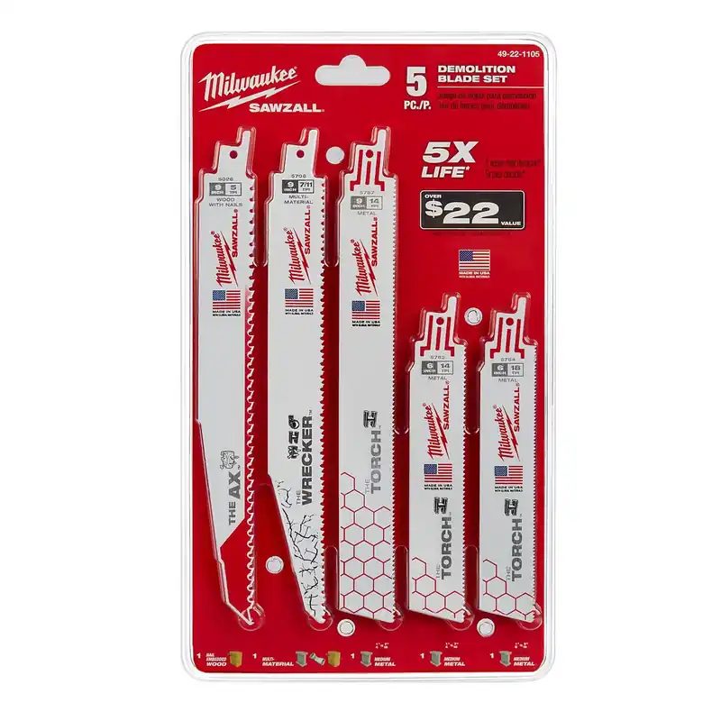 Milwaukee Sawzall 6 And 9 In. Bi-Metal Demolition Blade Set Multi TPI 5 Pc