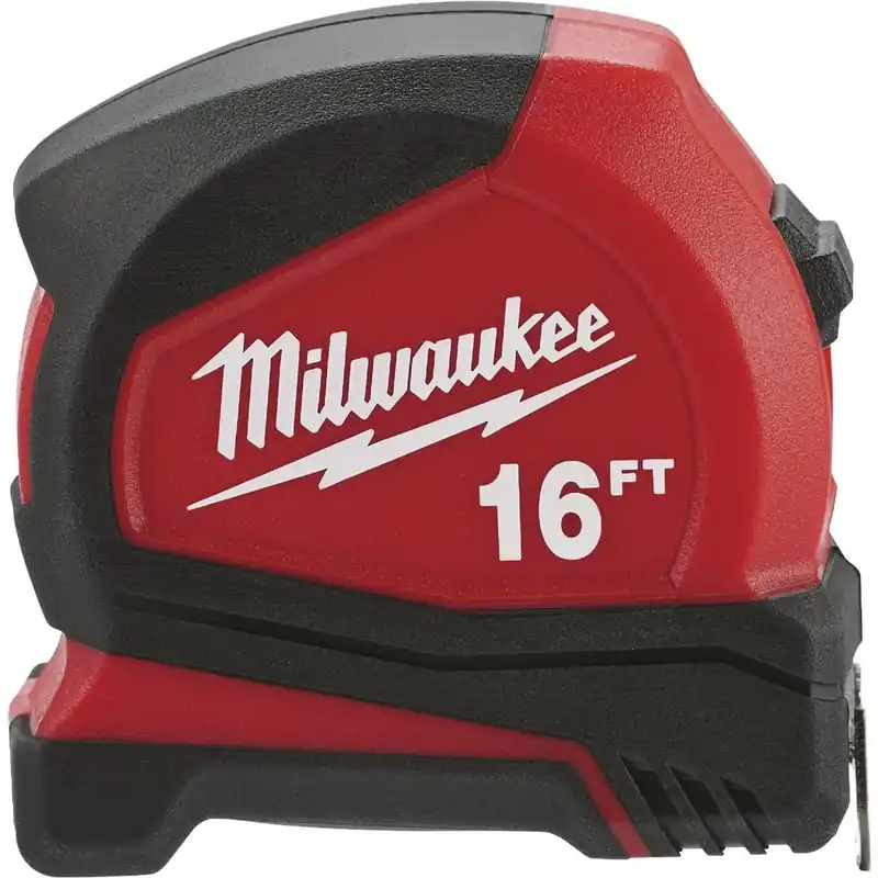 Milwaukee 16‑Foot Compact Steel Tape Measure With ABS Case – Black/Red