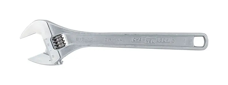 Wrench, Adjustable, Chrome, 15-In.