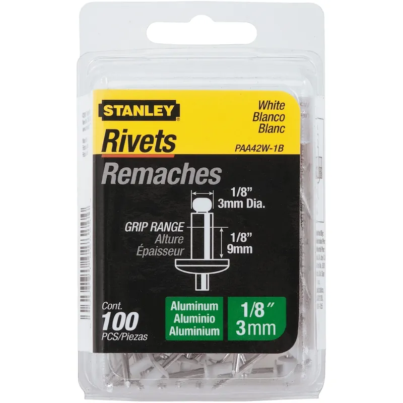 STANLEY 1/8 In. D X 1/8 In. Aluminum Blind Rivets White 100 Pk