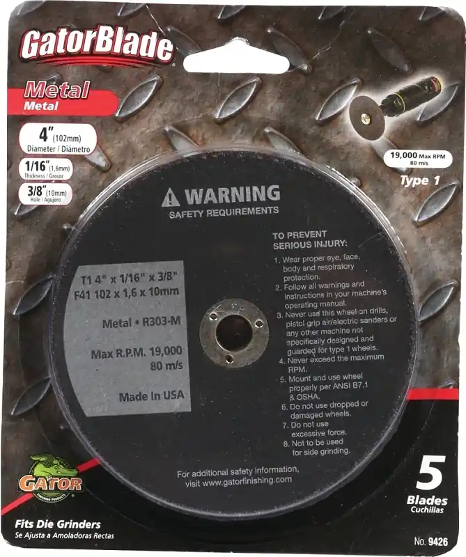 Gator 4 In. D X 3/8 In. X 1/16 In. Thick Aluminum Oxide Type 1 Metal Cut-Off Blade 5 Pc