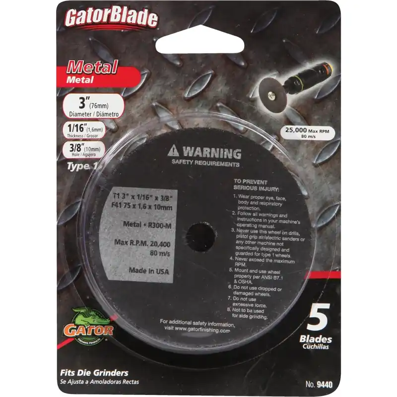 Gator 3 In. D X 3/8 In. X 1/16 In. Thick Aluminum Oxide Type 1 Metal Cut-Off Blade 5 Pc