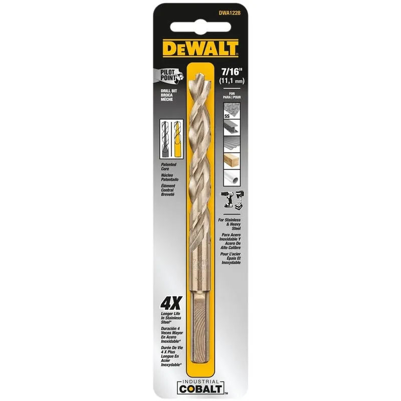DeWalt Elite Series 7/16 In. Cobalt Steel Pilot Point Drill Bit – 5½ In. Round Shank