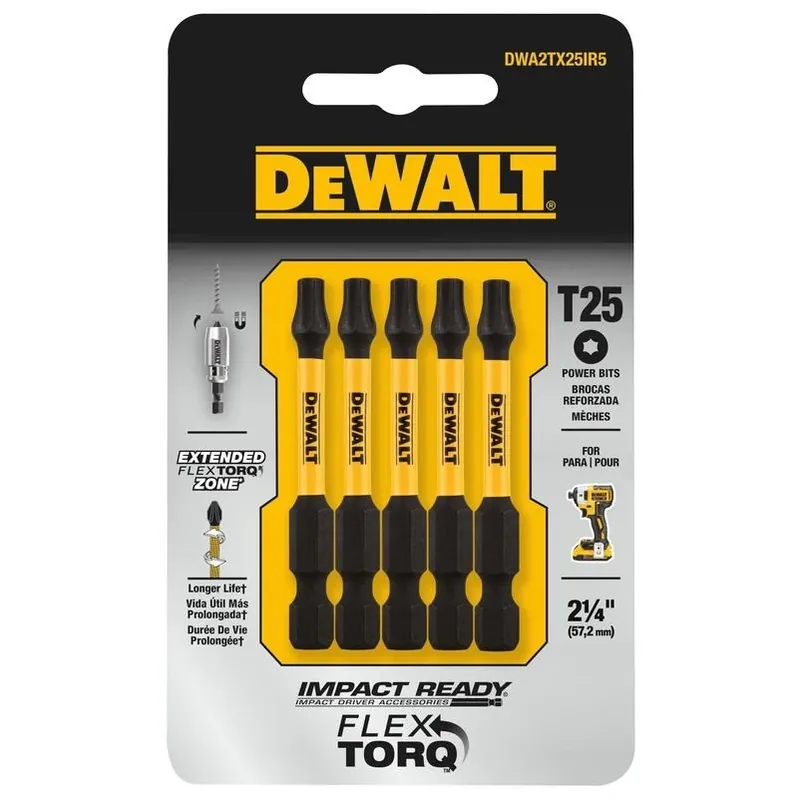 DeWalt Elite Series 5‑Piece Torx T25 2.25" Steel Screwdriver Bit – Hex Shank