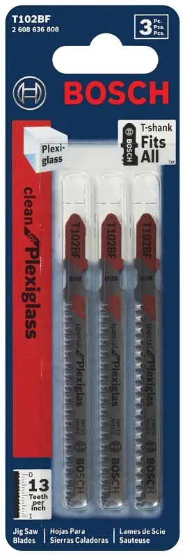 Bosch 3-5/8 In. Bi-Metal T-Shank Ground Teeth And Taper Ground Back Jig Saw Blade 13 TPI 3 Pk