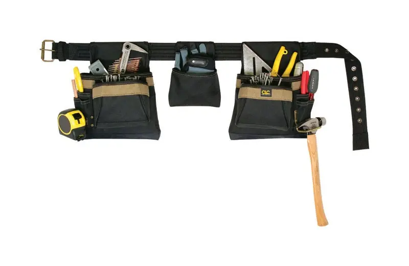 11 Pocket Polyester Fabric Carpenter‘s Pouch 19 In. L X 8 In. H Black Adjustable 29 In. To 46 In.