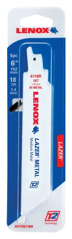 Lenox METALWOLF 6 In. Bi-Metal WAVE EDGE Reciprocating Saw Blade 18 TPI 5 Pk