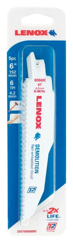 Lenox DEMOWOLF 6 In. Bi-Metal Reciprocating Saw Blade 6 TPI 5 Pk
