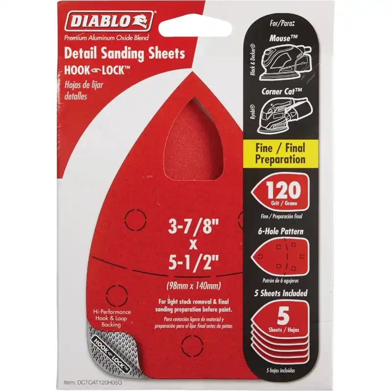 Diablo 5-1/2 In. L X 3-7/8 In. W 120 Grit Aluminum Oxide Mouse Sandpaper 5 Pk