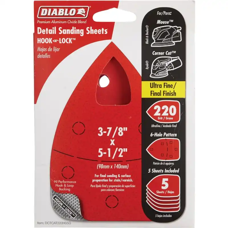 Diablo 5-1/2 In. L X 3-7/8 In. W 220 Grit Aluminum Oxide Mouse Sandpaper 5 Pk