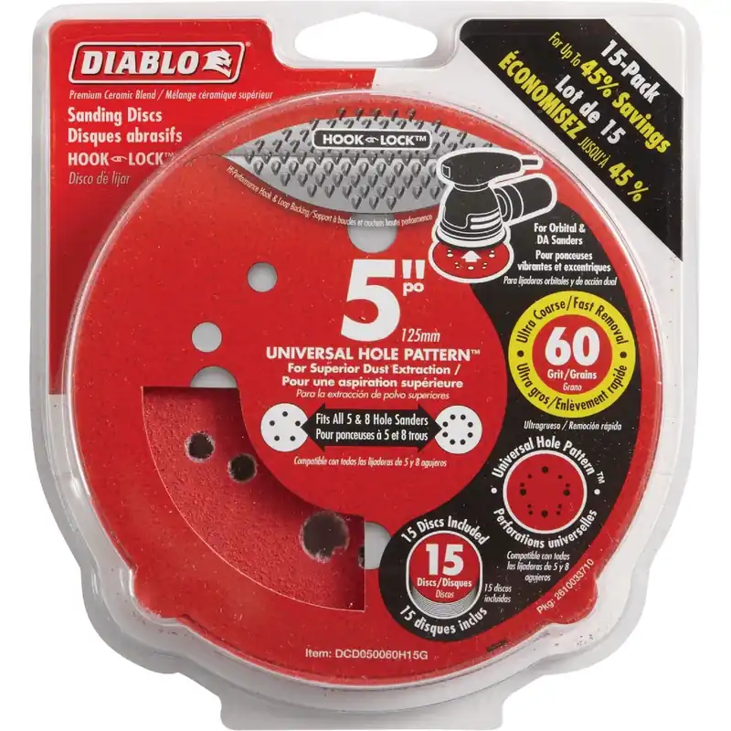 Diablo 5 In. Ceramic Blend Hook And Lock Sanding Disc 60 Grit Coarse 15 Pk