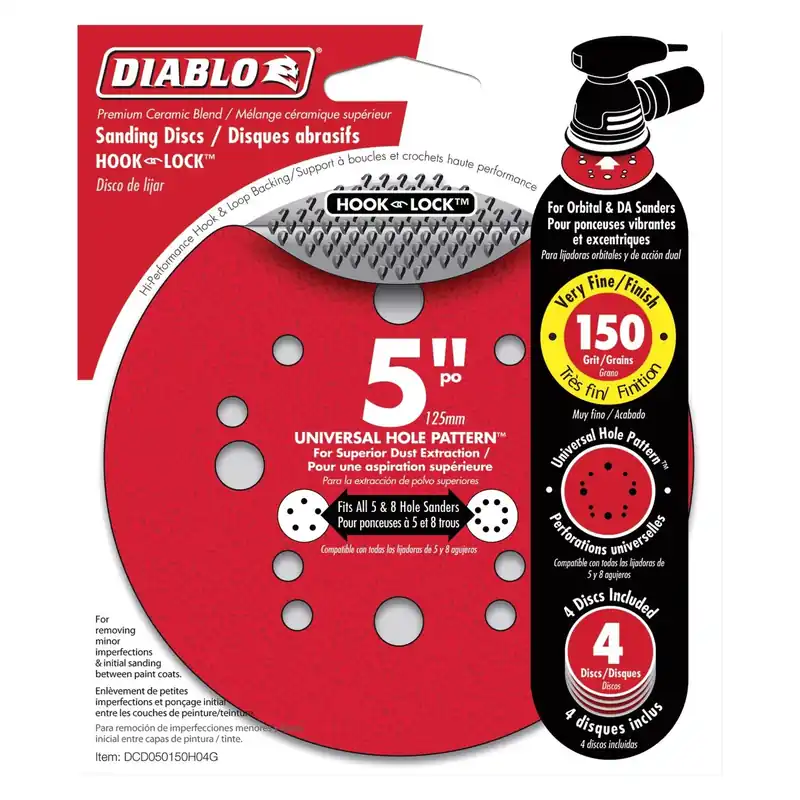 Diablo 5 In. Ceramic Blend Hook And Lock Sanding Disc 150 Grit Very Fine 4 Pk