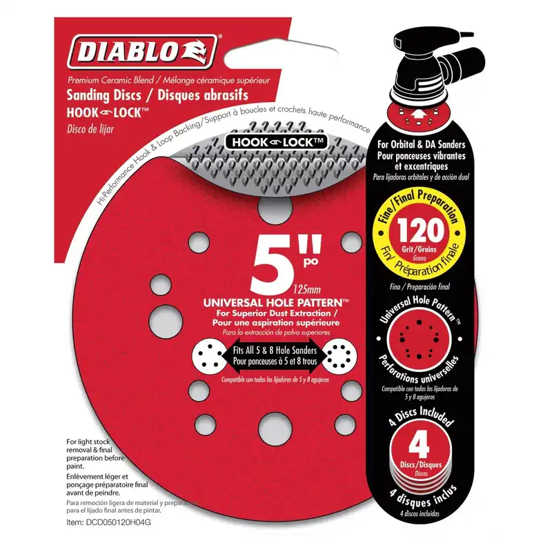 Diablo 5 In. Ceramic Blend Hook And Lock Sanding Disc 120 Grit Medium 4 Pk
