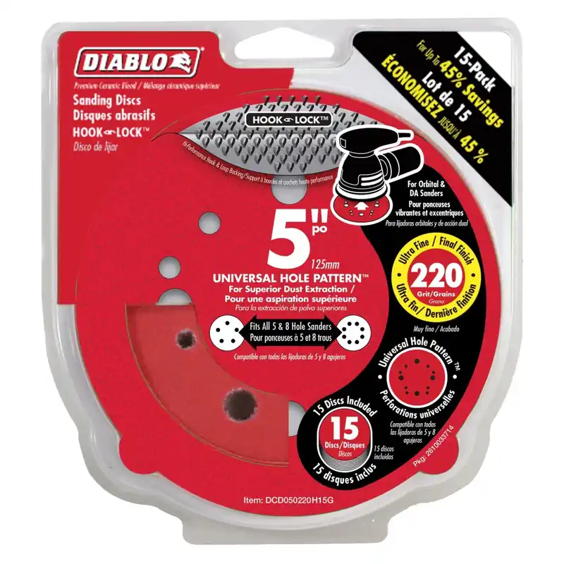 Diablo 5 In. Ceramic Blend Hook And Lock Sanding Disc 220 Grit Ultra Fine 15 Pk