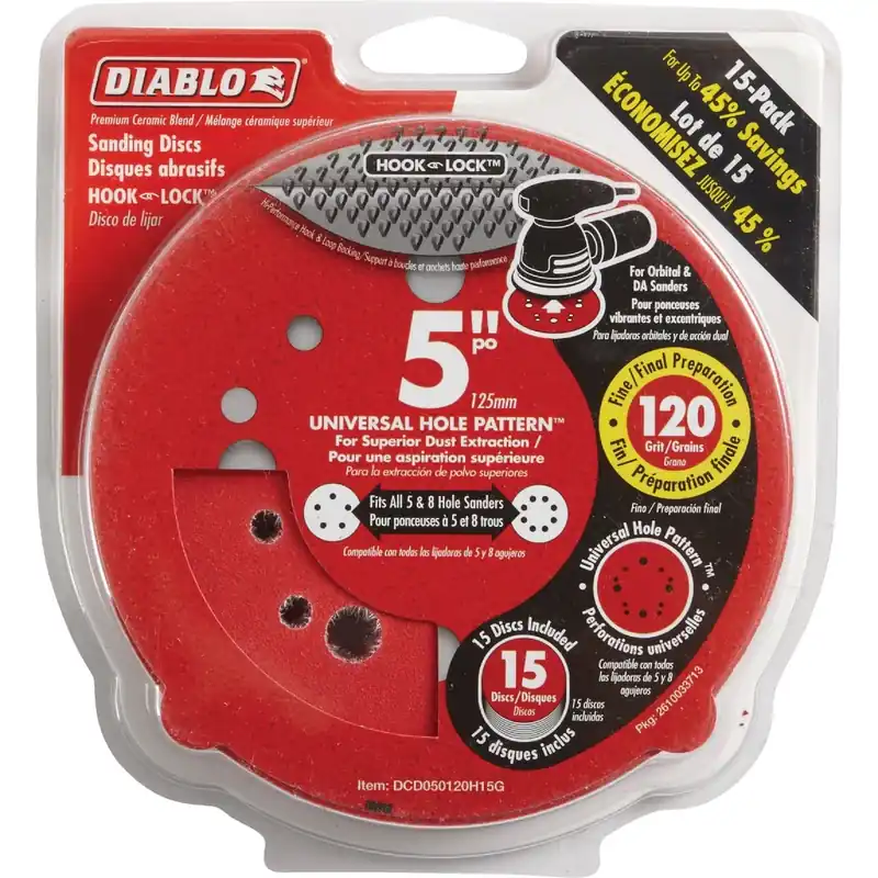 Diablo 5 In. Ceramic Blend Hook And Lock Sanding Disc 120 Grit Medium 15 Pk