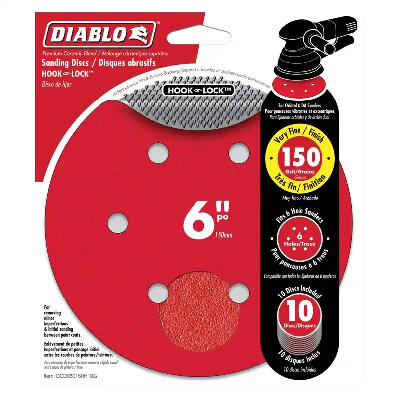 Diablo 6 In. Ceramic Blend Hook And Lock Sanding Disc 150 Grit Very Fine 10 Pk