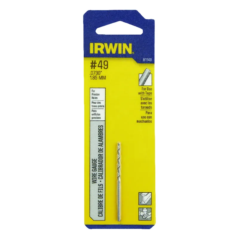 49 Bright High Speed Steel Wire Gauge Drill Bit, 2 In. Length, Straight Shank