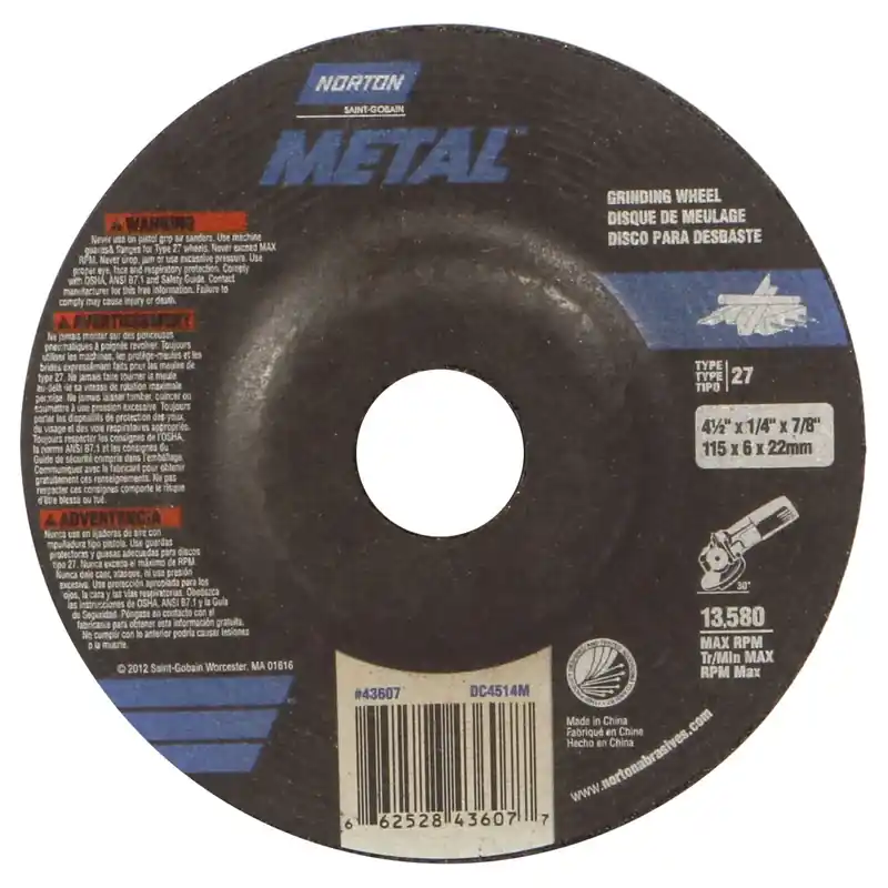 4-1/2 In. Diameter X 1/4 In. Thick X 7/8 In. Grinding Wheel