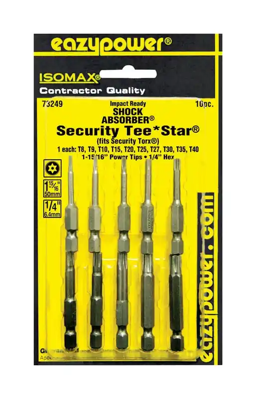 Isomax 1-15/16 In. L Impact Security Insert Bit Set, 10 Pieces, Chrome Vanadium Steel