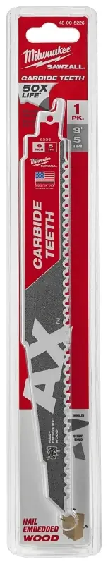 Milwaukee AX 9 In. Carbide Demolition Reciprocating Saw Blade 5 TPI 1 Pk