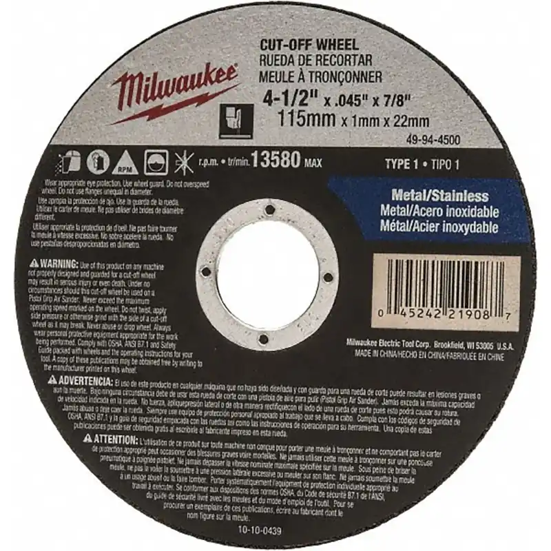 4-1/2 In. Aluminum Oxide Cutting Cut-off Wheel 0.045 In. Thick 7/8 In. Arbor