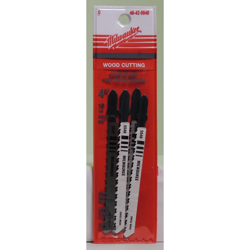 Milwaukee 4 In. High Carbon Steel T-Shank Wood Cutting Jig Saw Blade 10 TPI 5 Pk