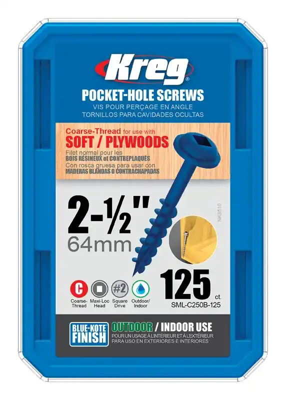 Kreg No. 8 X 2-1/2 In. L Square Blue-Kote Coarse Pocket-Hole Screw 125 Pk