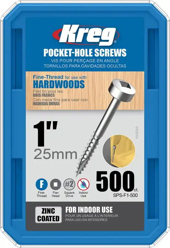 Kreg No. 2 X 1 In. L Square Zinc-Plated Fine Pocket-Hole Screw 500 Pk