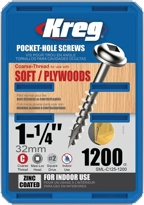 Kreg No. 8 X 1-1/4 In. L Square Zinc-Plated Coarse Pocket-Hole Screw 1200 Pk