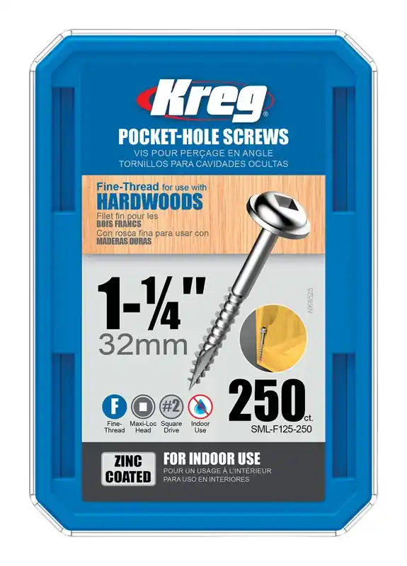 Kreg No. 7 X 1-1/4 In. L Square Zinc-Plated Fine Pocket-Hole Screw 250 Pk
