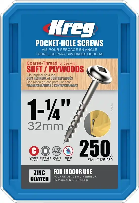 Kreg No. 7 X 1-1/4 In. L Square Zinc-Plated Coarse Pocket-Hole Screw 250 Pk
